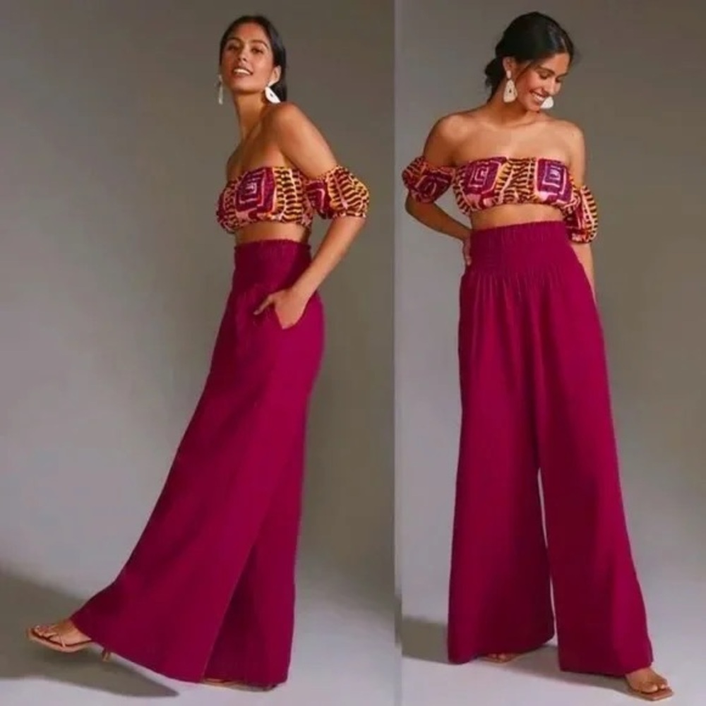 Anthropologie Gauzy Fuscia Wide Leg Pants